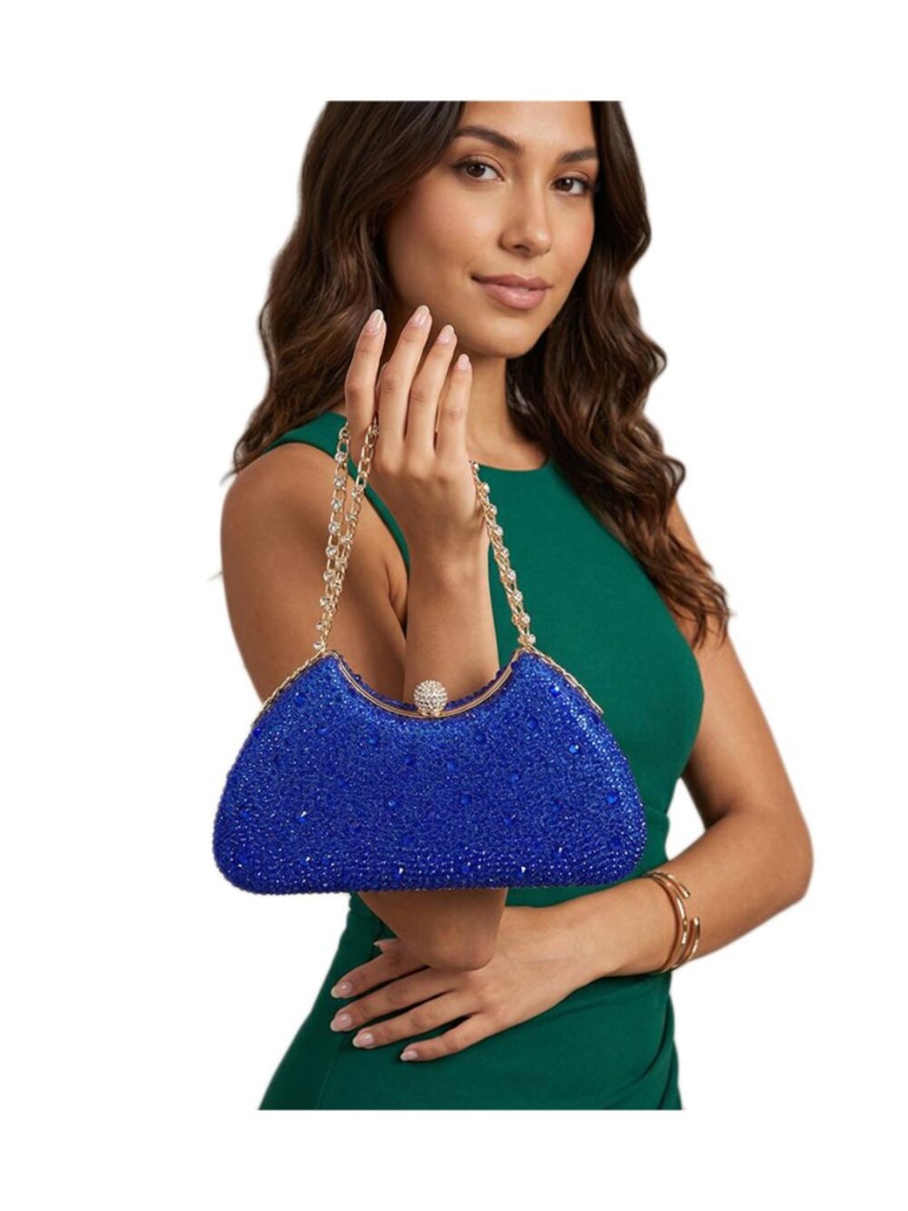 Tigerstars Blue Crystal Embellished Evening Clutch Bag